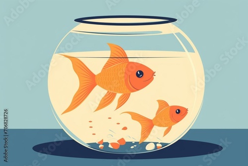 Simplified illustration showcasing goldfish swimming inside a fish tank. Generative AI