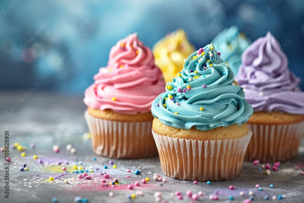 Fresh cupcake with colorful icing