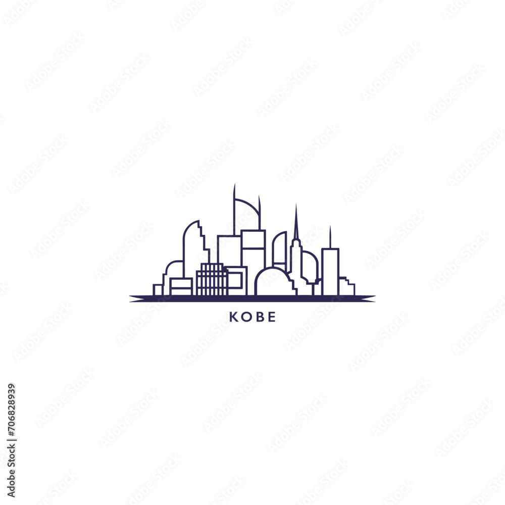 Fototapeta premium Kobe City cityscape skyline panorama vector flat modern logo icon. Japan megapolis emblem idea with landmarks and building silhouettes. Isolated thin line graphic