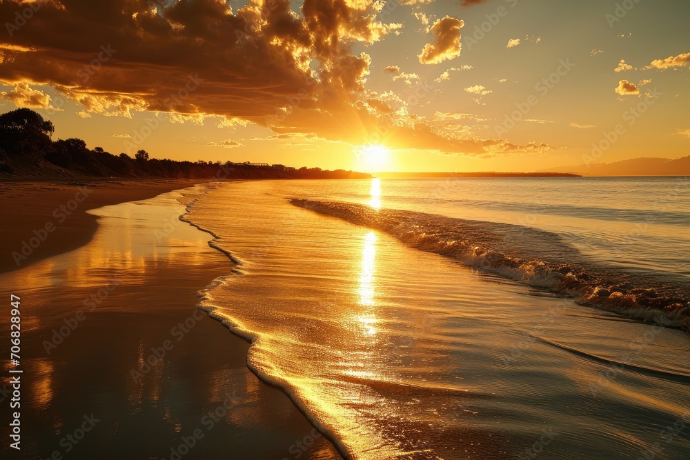 Golden sunset over a tranquil beach
