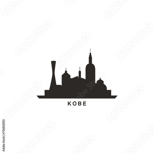 Kobe City cityscape skyline panorama vector flat modern logo icon. Japan megapolis emblem idea with landmarks and building silhouettes. Isolated black shape graphic