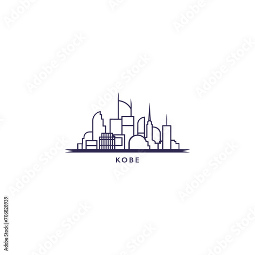Kobe City cityscape skyline panorama vector flat modern logo icon. Japan megapolis emblem idea with landmarks and building silhouettes. Isolated thin line graphic