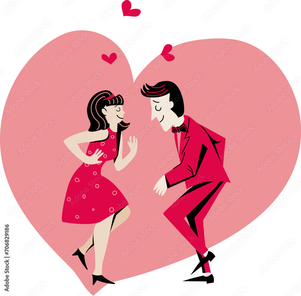 A couple in love dancing at a party. Retro style. Minimalism. Template for congratulations, invitation, banner, poster. A couple in love dancing at a party. Retro style. Minimalism. Template for congratulations, invitation, banner, poster.