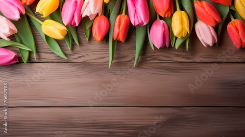 Colorful tulips on the table