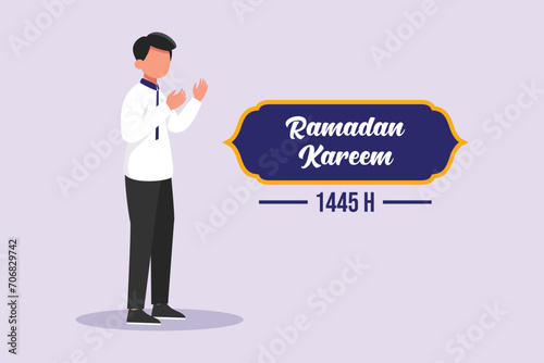 Welcoming Ramadan concept. Colored flat vector illustration isolated.