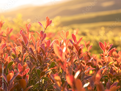 the essence of Rooibos Tea in its natural habitat.Focus on the vibrant red Rooibos leaves against the earthy tones of the South African landscape.