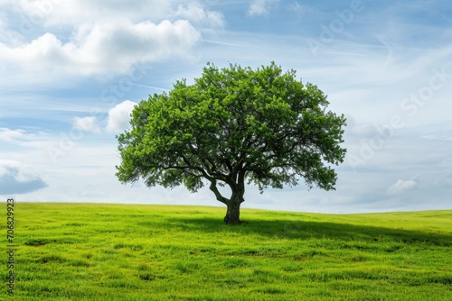 Solitary tree in a lush green meadow