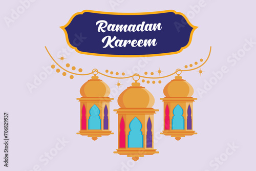 Welcoming Ramadan concept. Colored flat vector illustration isolated.