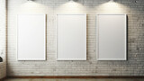 shop with three white blank posters on wall. advertisement and retail concept. mock up, 3D rendering