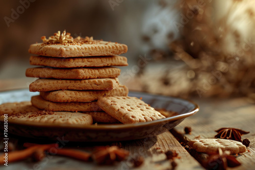 A plate of speculoos cookies, a spiced shortcrust biscuit beloved in Belgian tradition photo