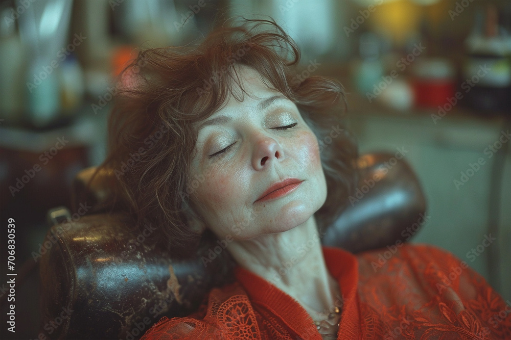 Portrait of a 60 years old woman, retro style, in a hairdressing salon. International women's day.