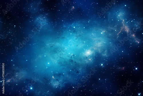 Generative AI Image of Abstract Outer Space Background with Starry Galaxy Nebula in Blue Sky