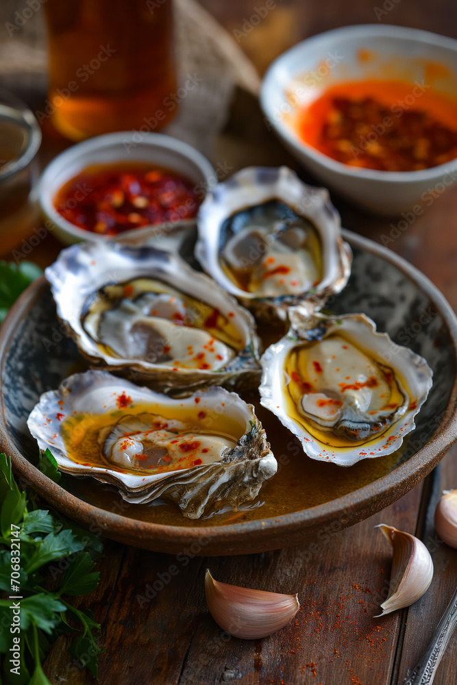 Delicious Oysters with Red Hot Chili Pepper Oil