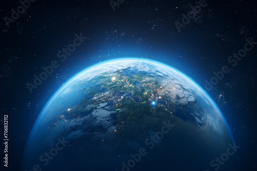 Generative AI Image of Planet Earth in Outer Space with Blue Sky