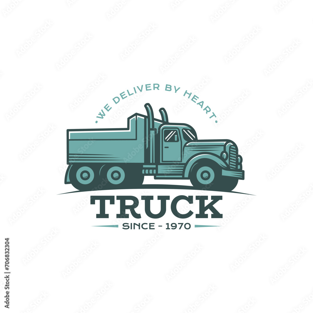 Logistic company logo in retro vintage vector illustration style. Old truck company brand identity.