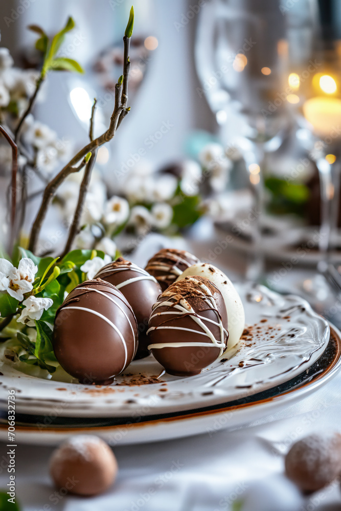 Fototapeta premium Beautiful Delicious Chocolate Easter Eggs 