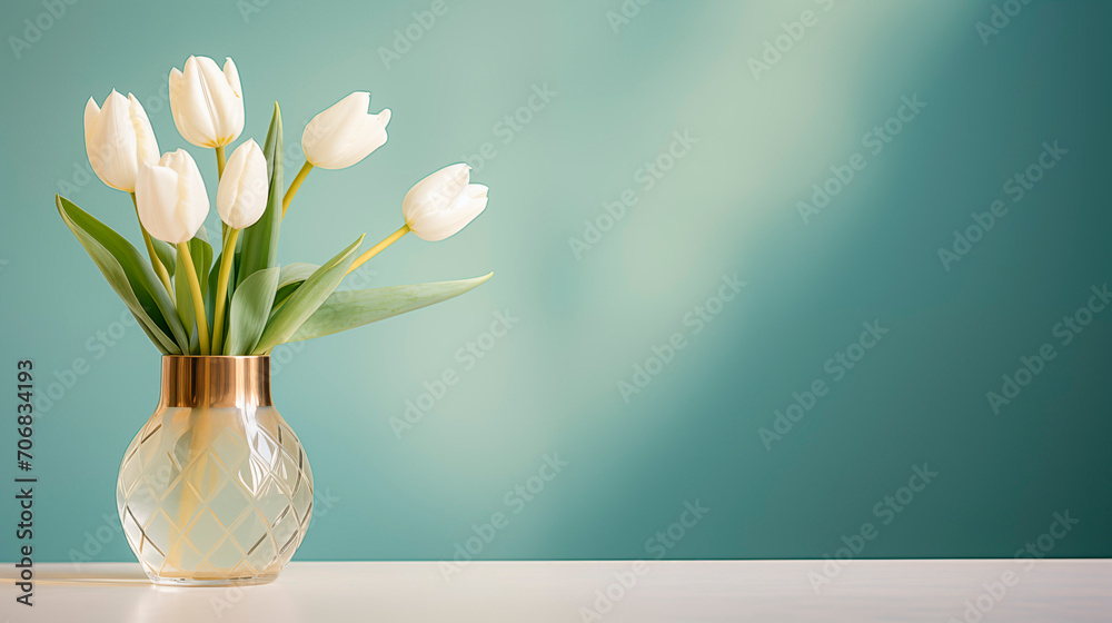 Vase of white tulips on the table Vase of white tulips on the table