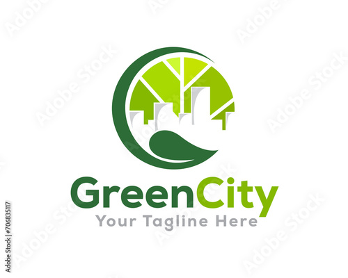 Green city nature property building logo icon symbol design template illustration inspiration