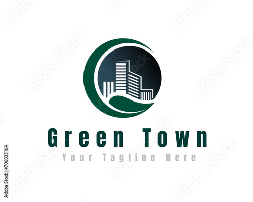 circle leaf eco nature city building logo icon symbol design template illustration inspiration