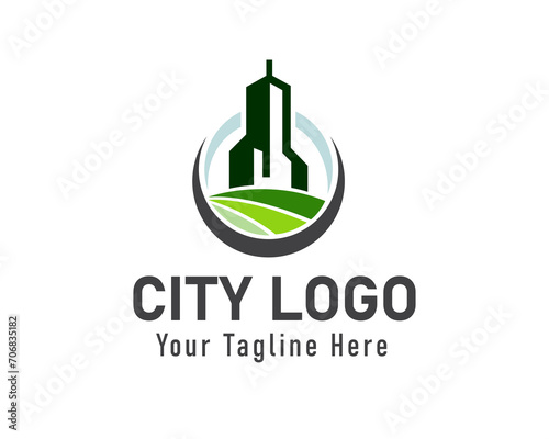 skyscraper building tower field logo icon symbol design template illustration inspiration photo