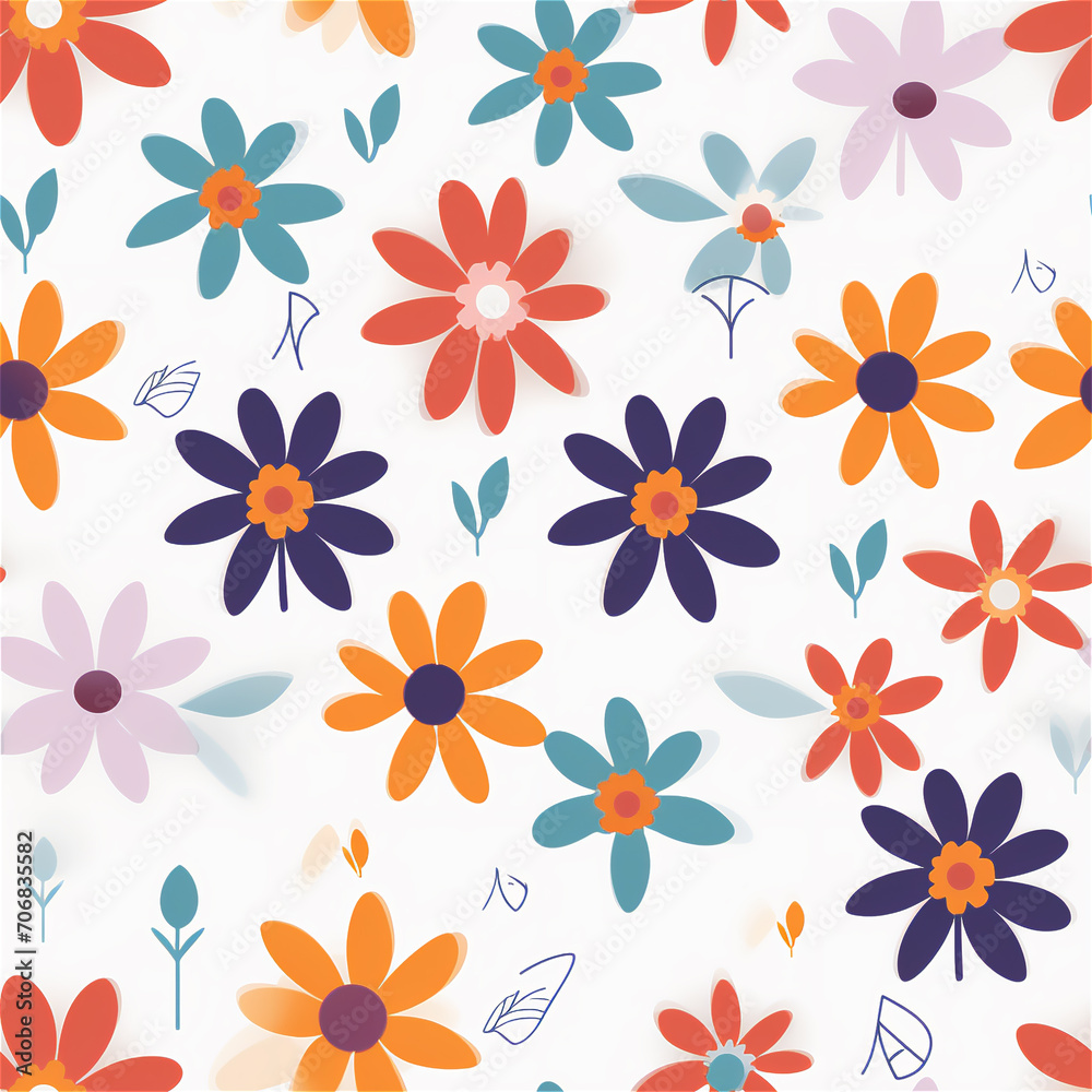 Seamless pattern : Colorful floral pattern on bright background
