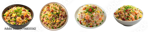 A set of Chinese cuisine Yangzhou Fried Rice (扬州炒饭), isolated on a transparent background.