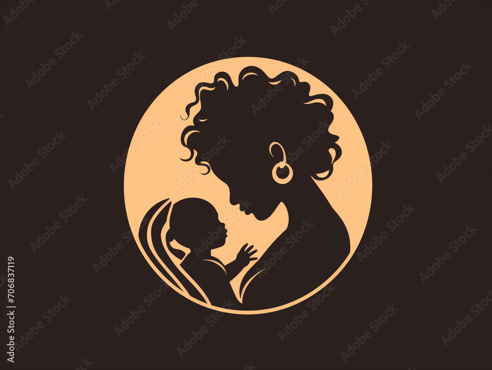 Afro Mother with child logo design in simple design, symbol of motherhood. Love, hugs, childbirth concept Afro Mother with child logo design in simple design, symbol of motherhood. Love, hugs, childbirth concept