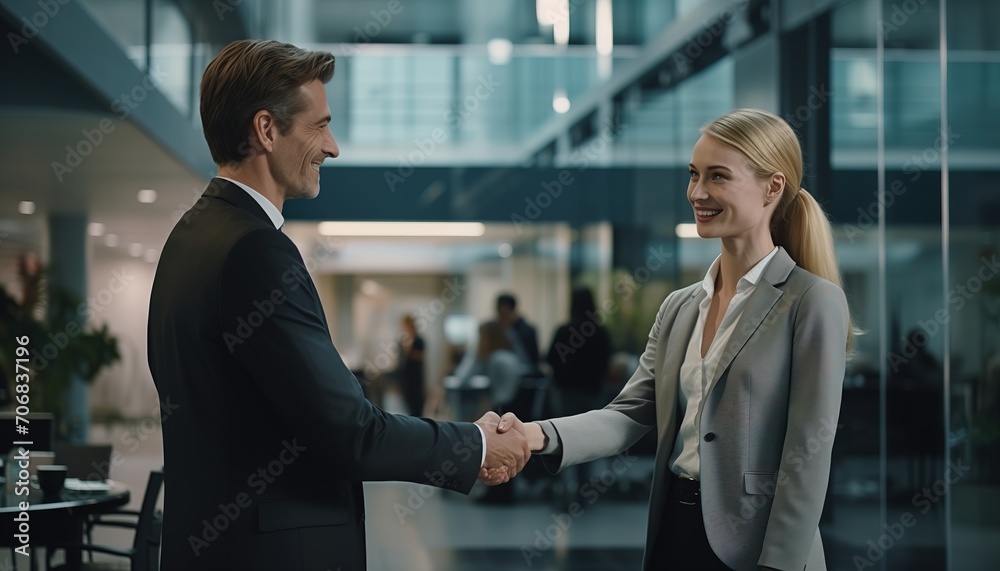 businesswoman shaking hands with business coworker
