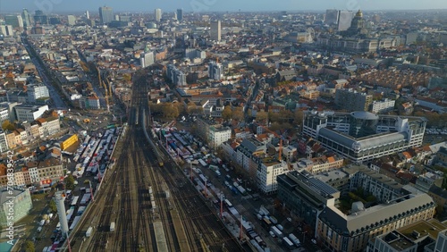 Aerial view of Brussels on an early morning in late autumn. 