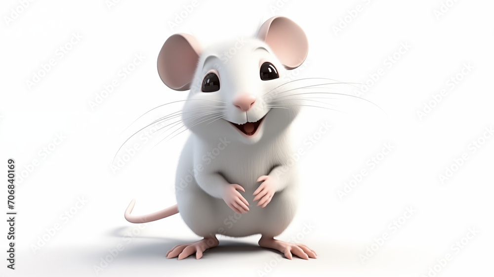 3D cute white rat isolated on white background 3D cute white rat isolated on white background