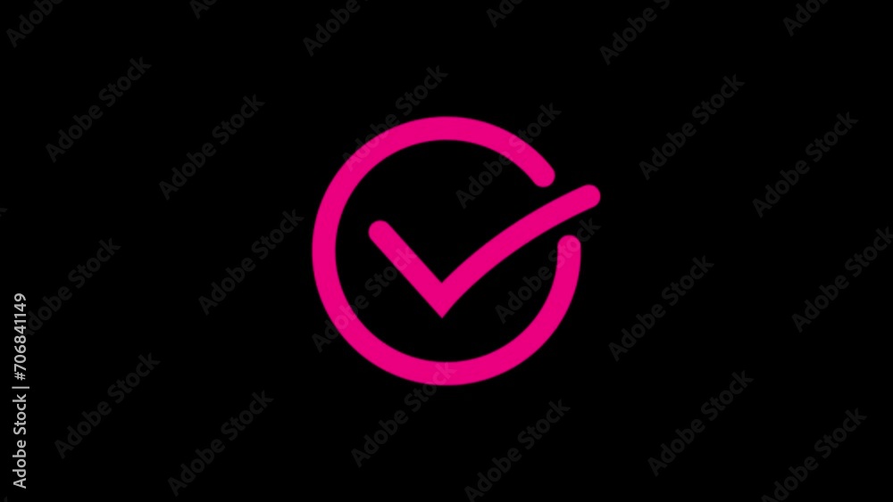 Check mark animation or tick doodle, hand drawn check mark animation on a black background. checkbox or check mark animation. Animated Check mark icon. OK check mark symbol.