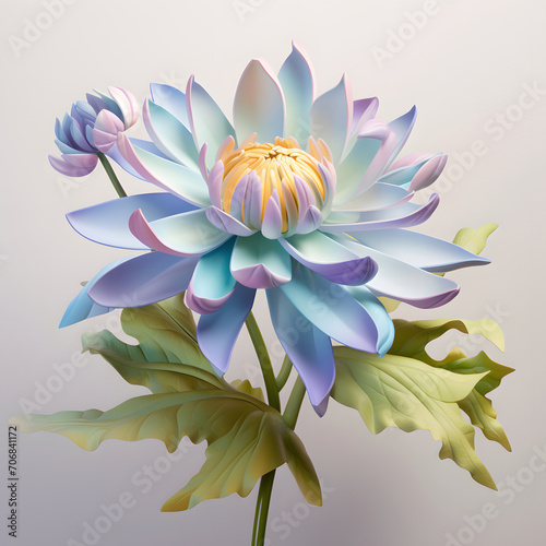 A colorful flower with green leaves