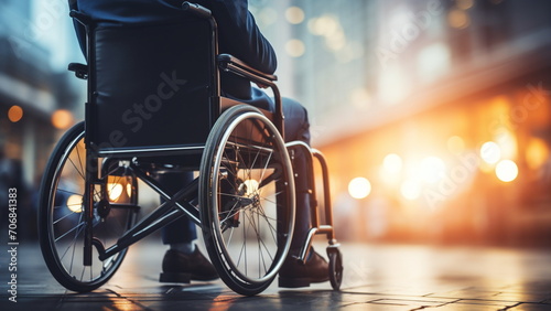 Man in wheelchair with physical disability mobility disorder - Generative AI