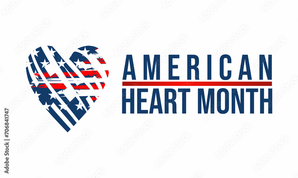 National american heart month in February. American flag and heart concept design. For banner, flyer, poster and social medial and hospital use. Vector illustration.