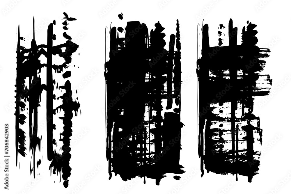 Obraz premium Mixed texture collage Black brushes vector collection set. Dry paint, ink brush, brush strokes, brushes, lines, frames, box, grungy.