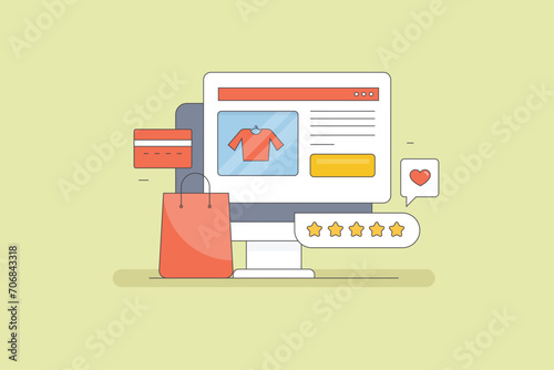 Ecommerce website online shopping store front with demo page, vector illustration filled out line style concept.