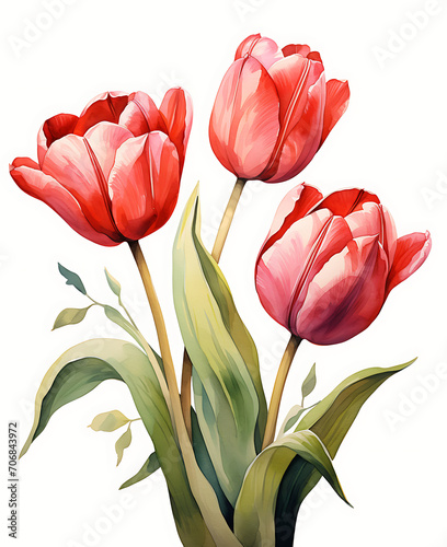 Spring tulip flowers top view in flat style. Greeting for Women s or Mother s Day or Spring Sale Banner or Valentine s Day    