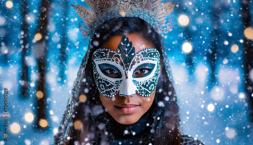 African Woman Wearing a Voodoo Mask