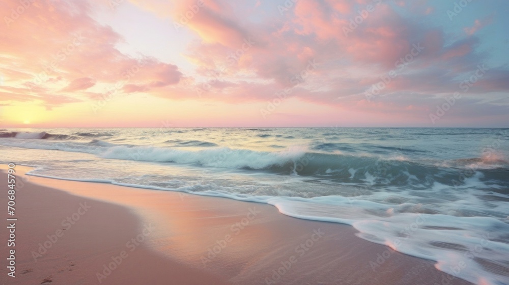 The soft pastel tones of a beach sunset