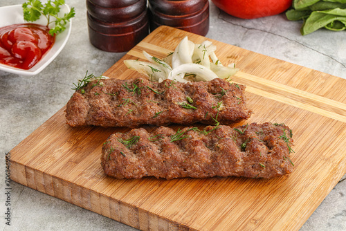 Kebab with beef served onion