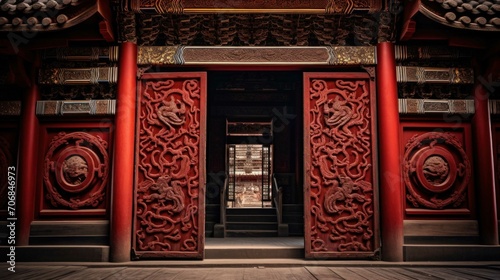 The intricate details of a traditional Chinese doorway