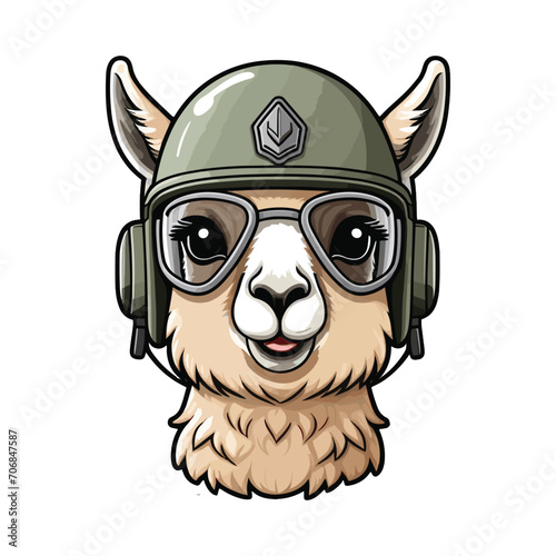 cute kawaii military llama in pilot helmet sticker style 5 vector illustration template design