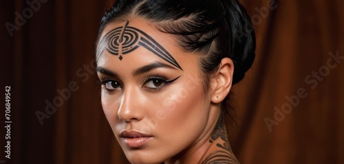  a woman with a tattoo on her upper half of her face and a tattoo on her upper half of her neck.