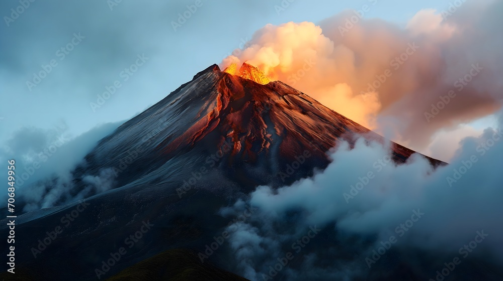 View of active volcano mountain