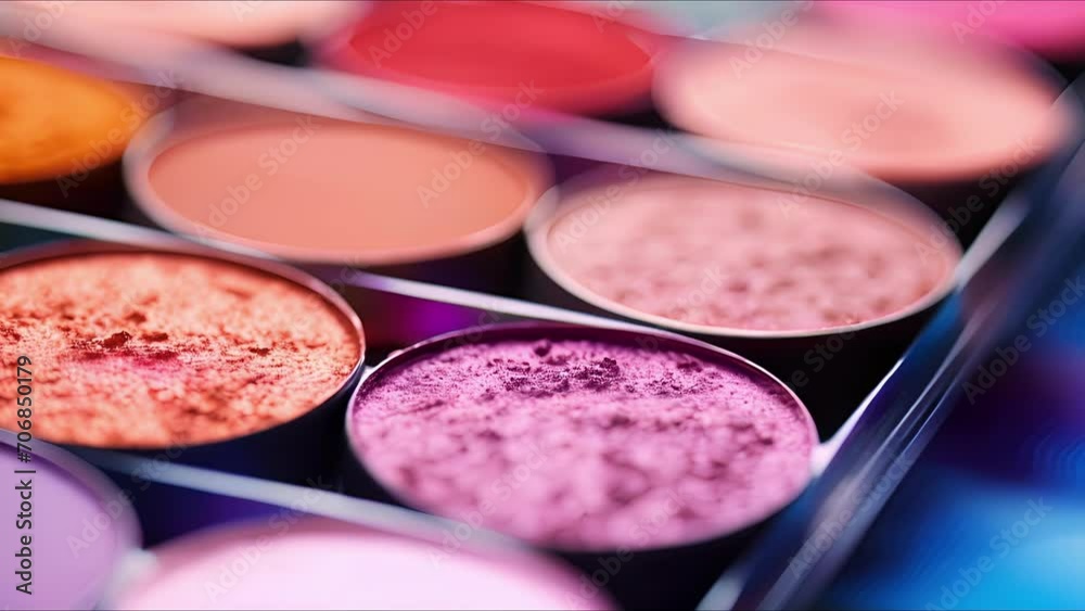 Closeup of a crueltyfree and vegan makeup palette with vibrant shades. Closeup of a crueltyfree and vegan makeup palette with vibrant shades.