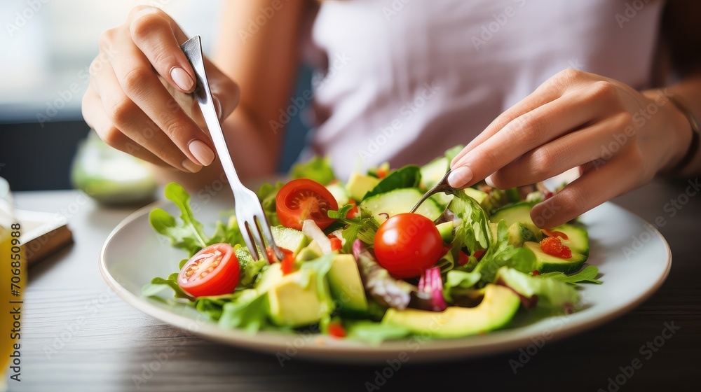 These dainty hands offer a plate of herb salad, a visual reminder of the beauty that lies in embracing a healthy lifestyle These dainty hands offer a plate of herb salad, a visual reminder of the beauty that lies in embracing a healthy lifestyle