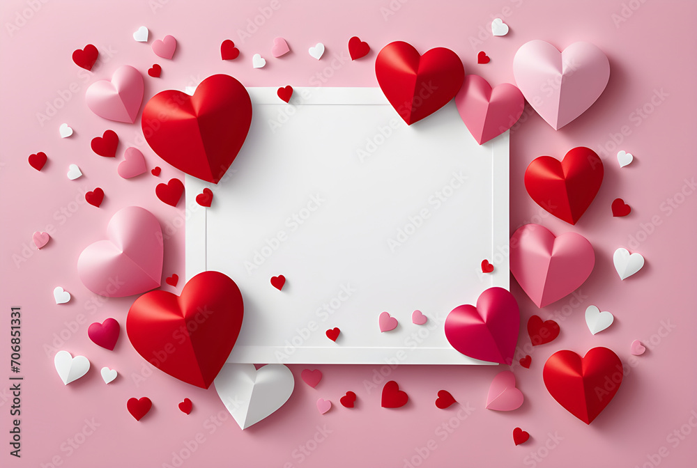 Valentine's Day Love Heart Frame on Pink Background with Space for Text