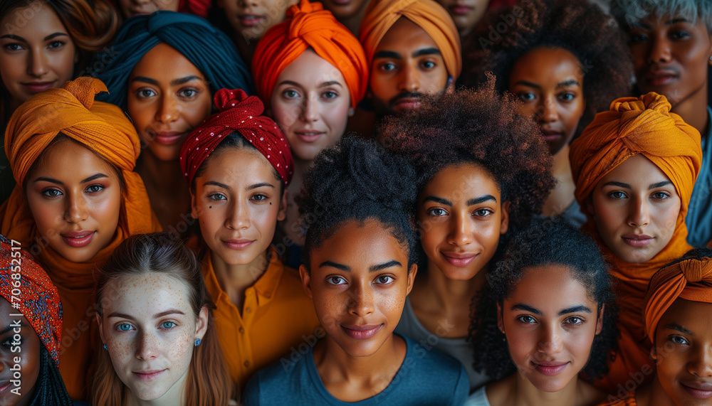 Group of people from different races and backgrounds symbolizing diversity, community, equality and unity. Horizontal image. 