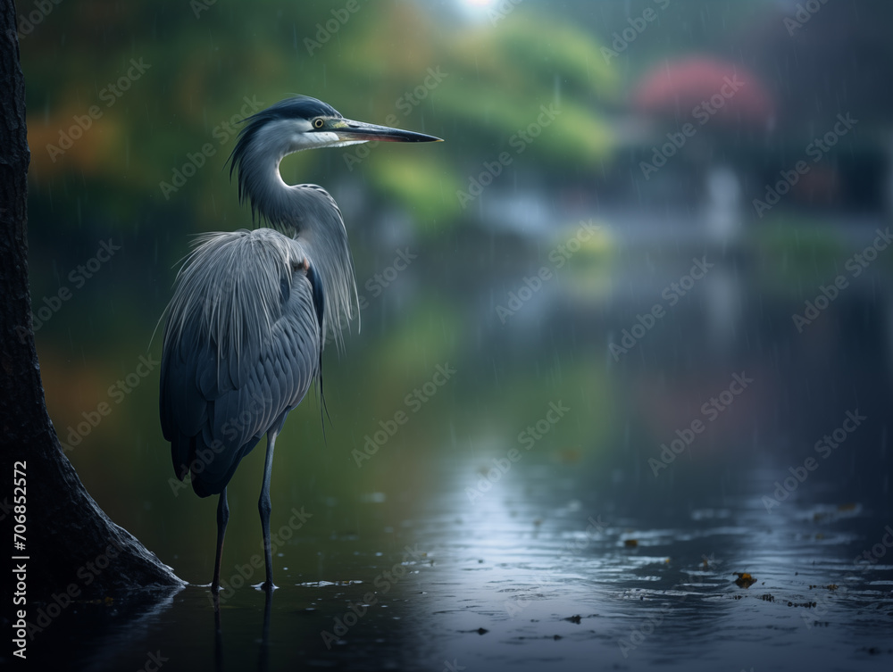 Naklejka premium great heron ardea cinerea on the lake