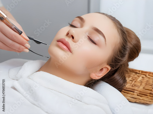 Beautiful young woman, having a facial massage in a beauty spa